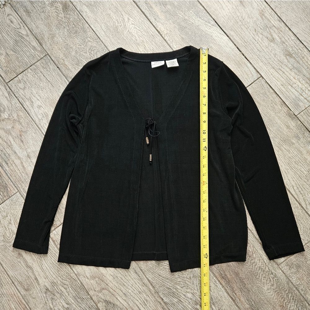 White Stag Stretch Black Tie Front Long Sleeve Cardigan Top Size M - Picture 2 of 7